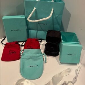 Tiffany & Co. Blue boxes, bag and Louboutin small bags
